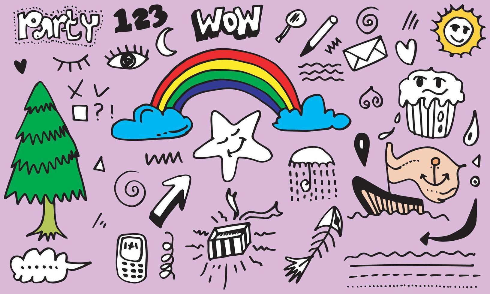 hand-drawn doodle set on white background. vector