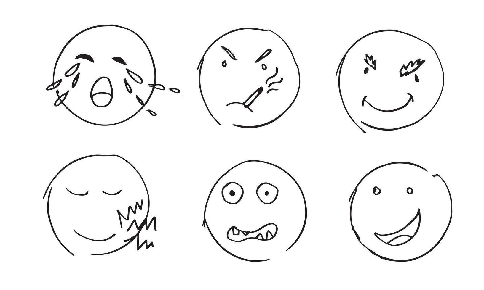 set of emoticon hand drawn on white background. vector