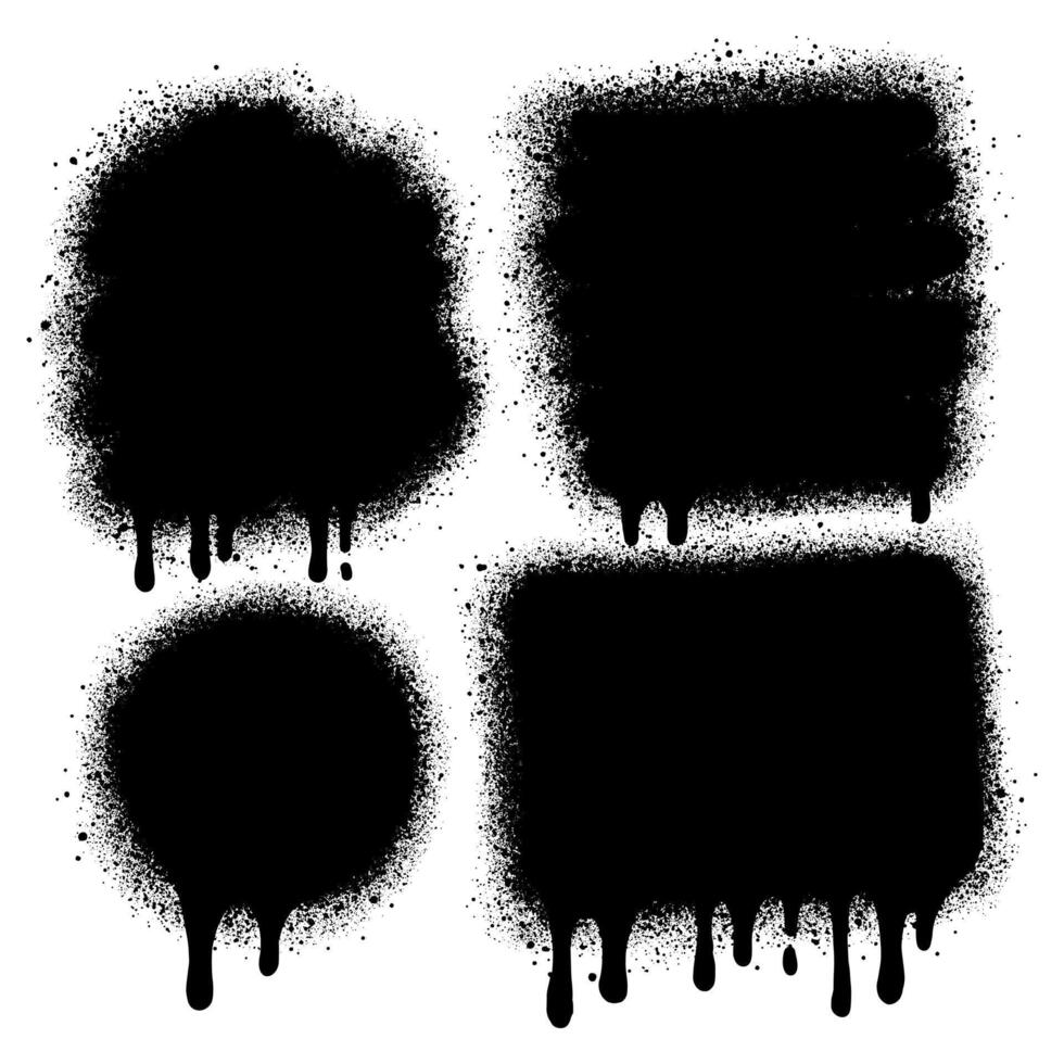 Set of graffiti spray banners.spray paint shapes with Lines and Droplets Black ink splashes, collection of ink stains, Street style. vector