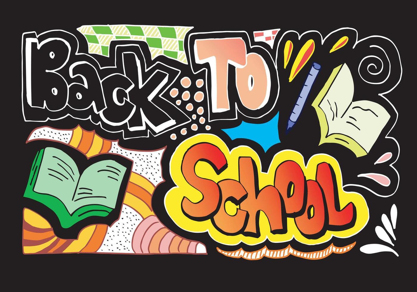 Back to school background. Illustration with hand drawn doodles.Concept of education in pop art style on blackboard. vector