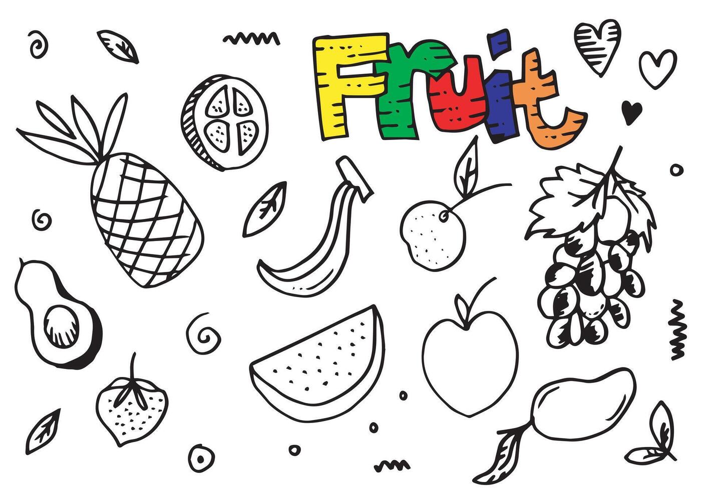 Doodle fruit set. hand drawing of fruits in different styles. vector