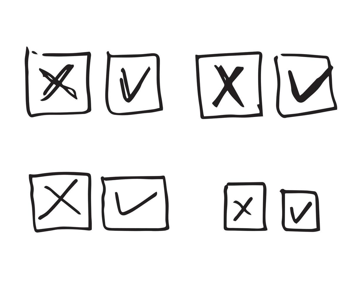 Hand drawn check signs on white background. vector