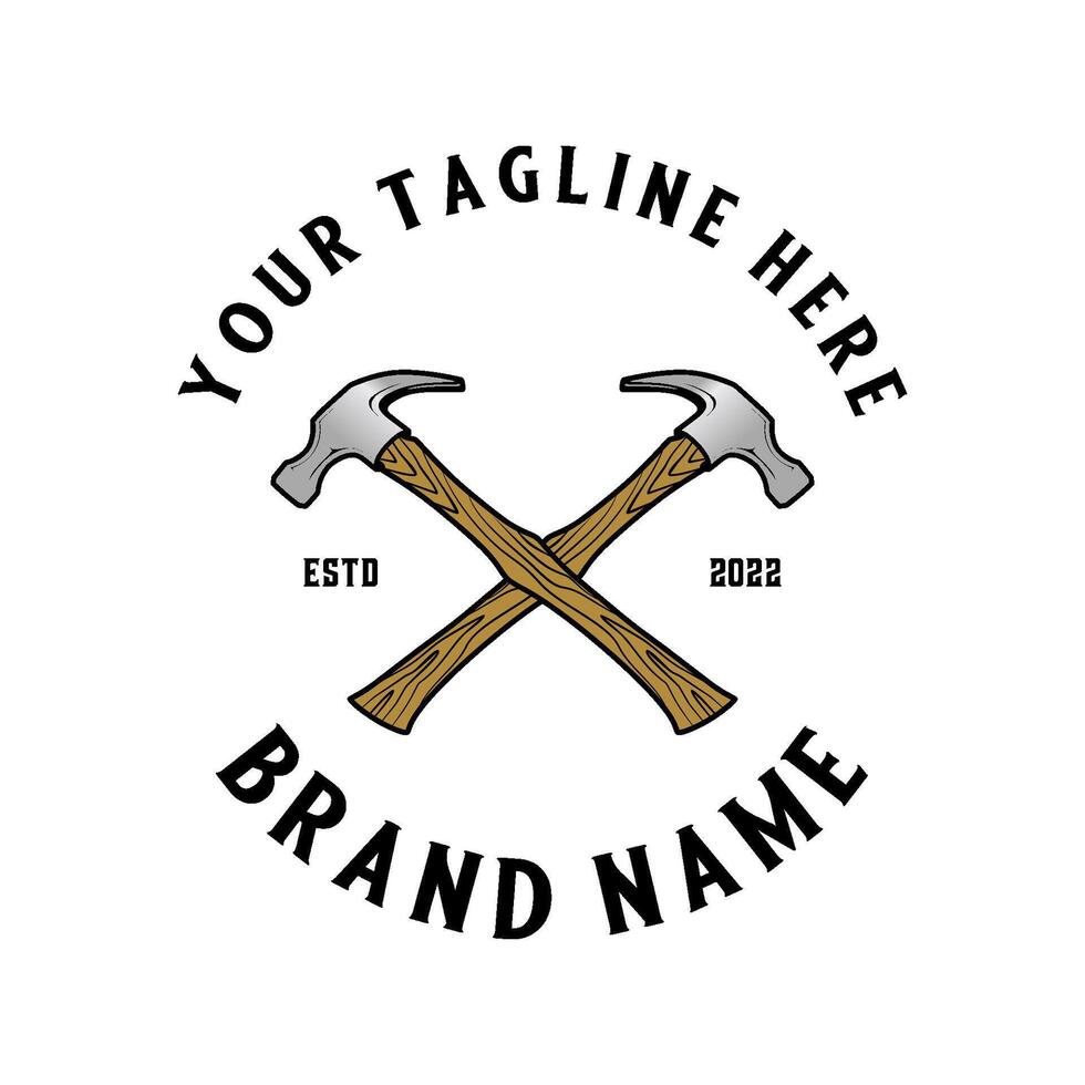 Vintage hammer logo, for home repair real estate construction company vector