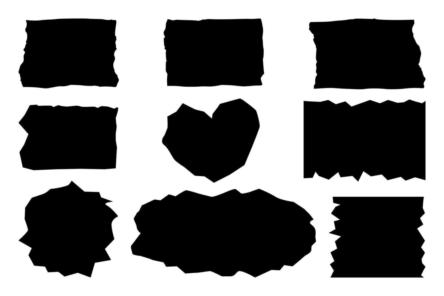 Set of Torn Paper Frames. Collage Shape of Black Ripped Papers Silhouettes isolated on white background. vector
