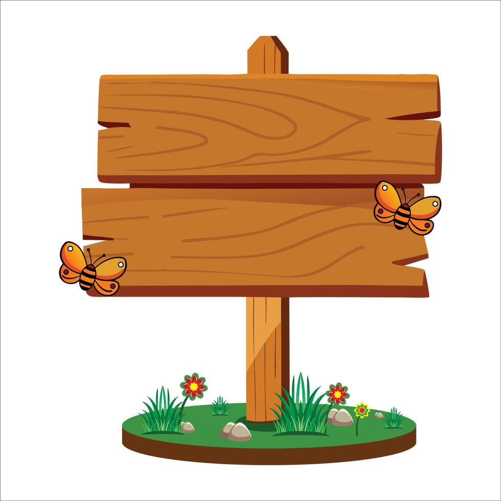 signs on green grass. Wooden bookmark, plaque on isolated transparent background vector