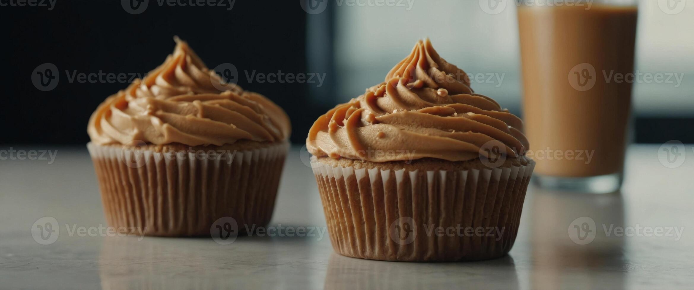 Peanut butter cupcake, fresh foods in minimal style. photo