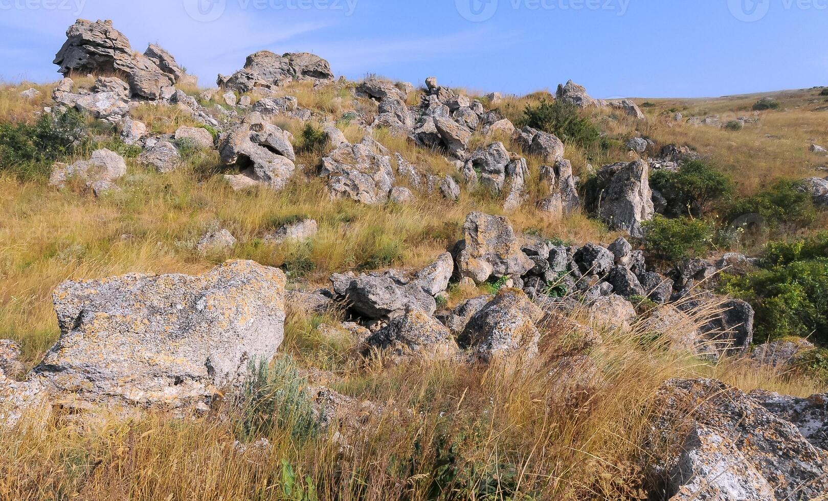 A rocky landscape on the Kazantip, a steppe landscape in the eastern Crimea photo