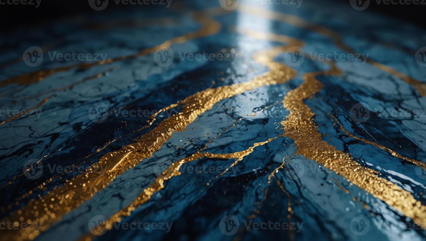 This visually stunning image blends serene blue tones with vibrant gold streaks, capturing the dynamic and fluid beauty of marble in an almost celestial depiction. photo