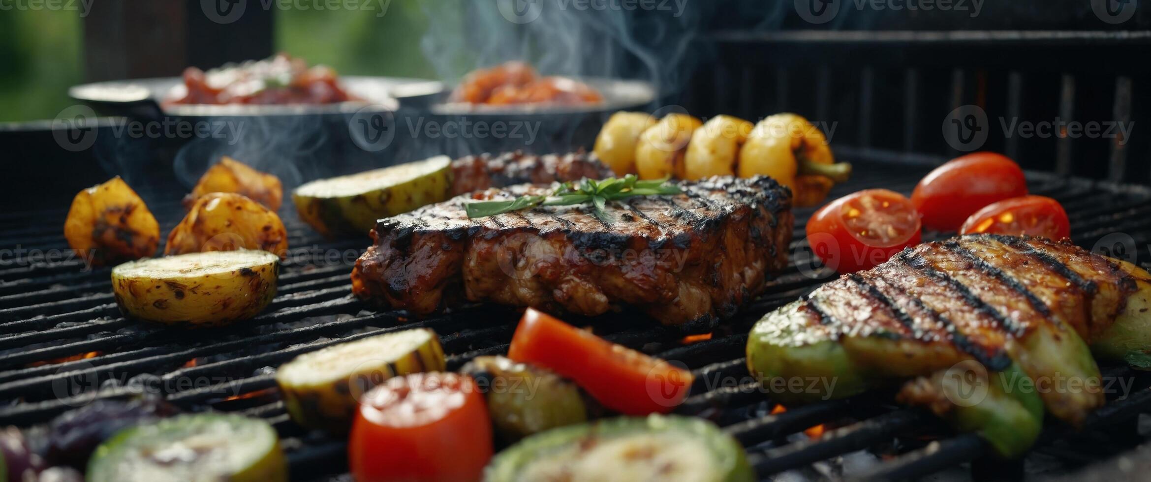 Vegetarian barbecue grill and various dishes. photo