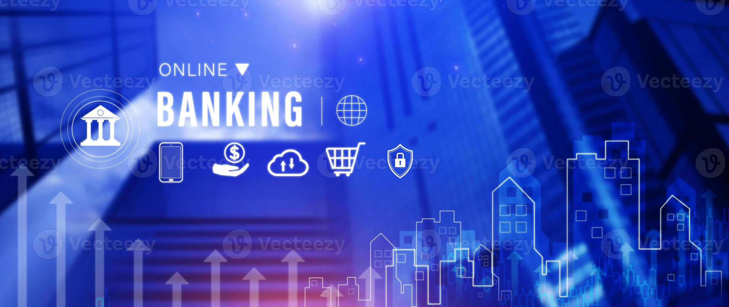 Online banking and network connection concept, online payment icons on virtual screen, Internet Online Banking Pay Concept. photo