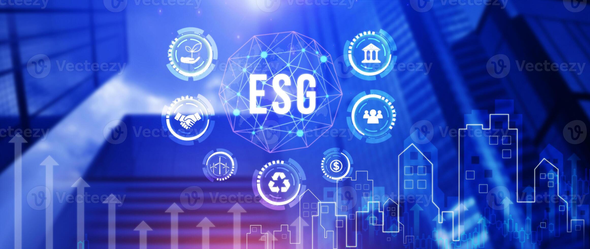 ESG, ESG icon concept for environmental, social and governance in sustainable and ethical business on the Network connection. photo