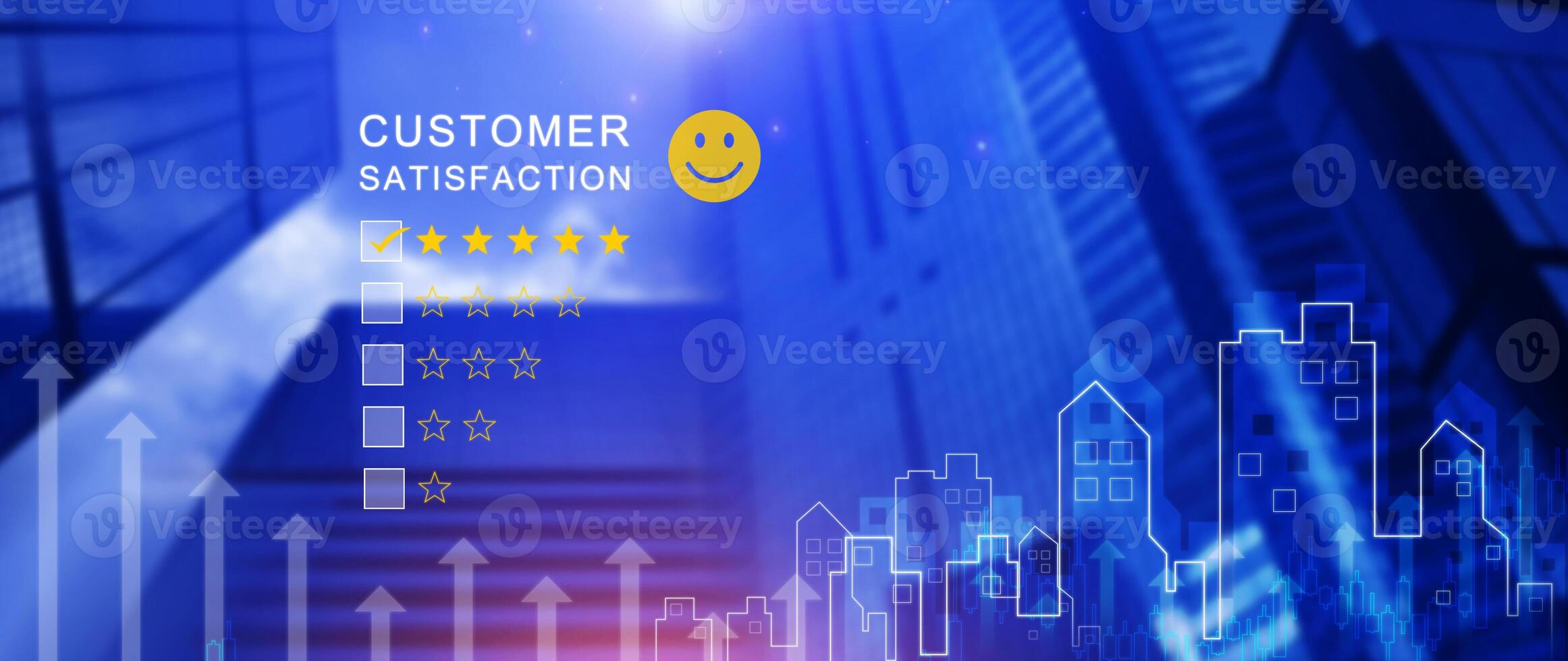 User gives rating to service experience on online application, Customer review satisfaction feedback survey concept, Customer can evaluate quality of service leading to reputation ranking of business. photo