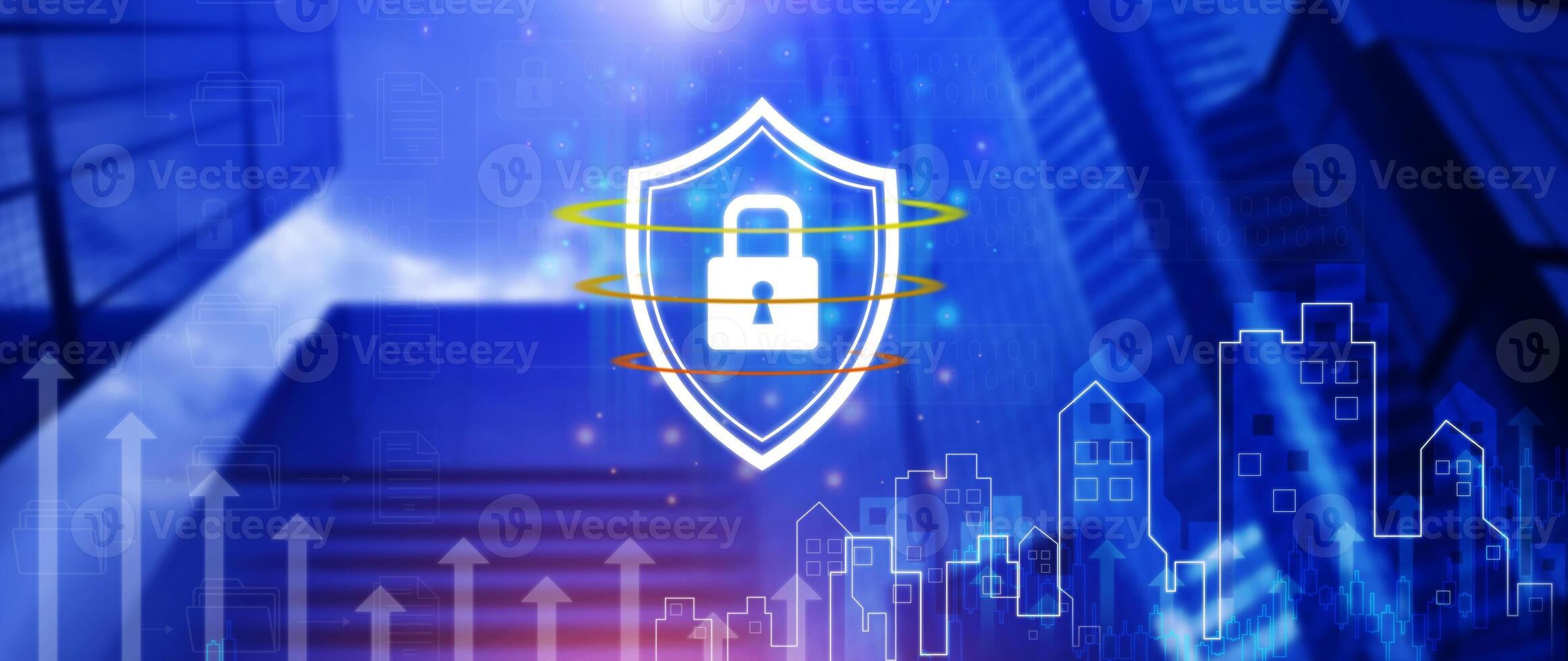 Computer network protection, secure and safe your data concept, shield protection icon, Security shield Lock Security Business Protect Concept. photo