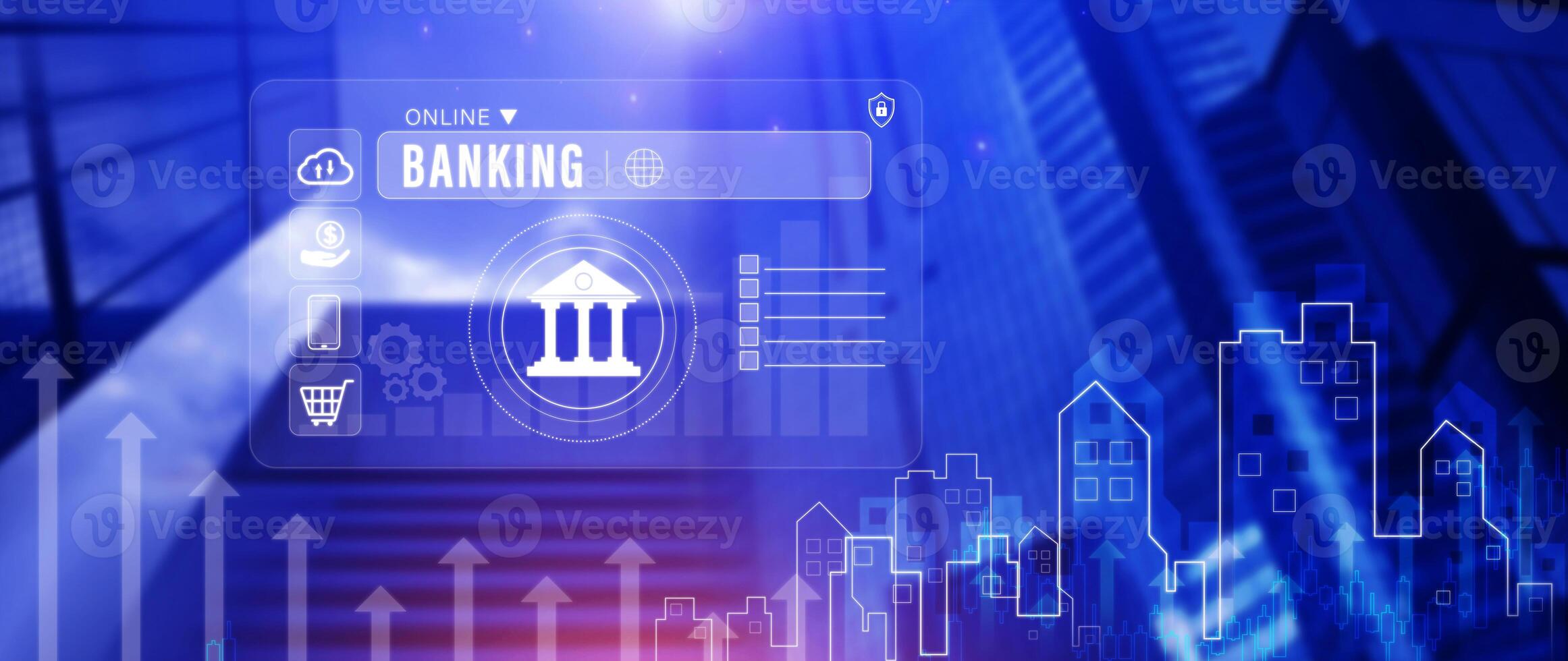 Online banking and network connection concept, online payment icons on virtual screen, Internet Online Banking Pay Concept. photo