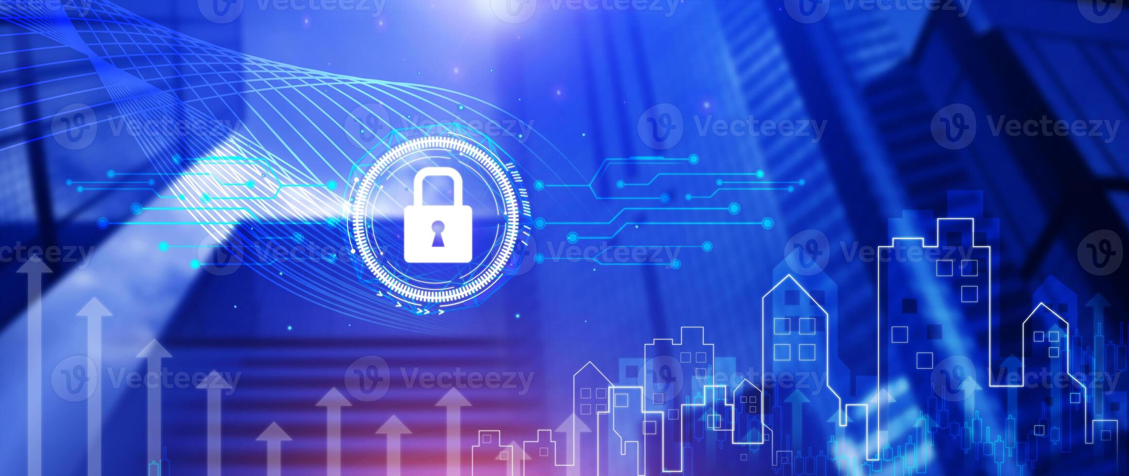Cyber security and online data protection on internet, Technology, Internet, Digital and Networking Security Concept, virtual lock system icon. photo