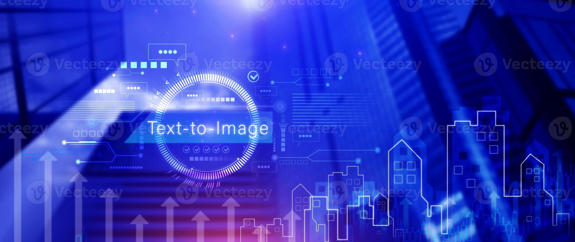 Ai tech Text to image, virtual graphic with AI, Artificial Intelligence, using command prompt for generates something, Futuristic technology transformation. photo