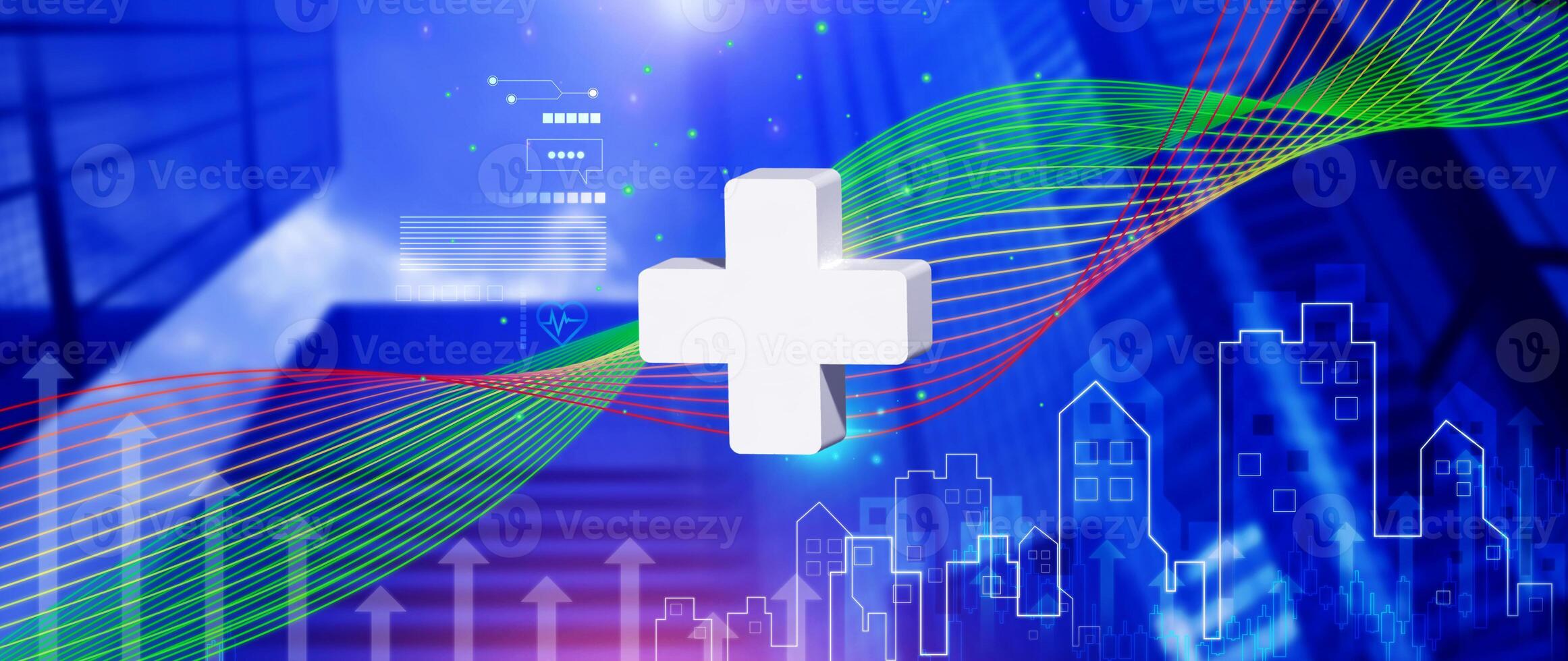 Plus icon for health care medical, with medical network connection, People health care awareness rising growth of medical health and life insurance business. photo