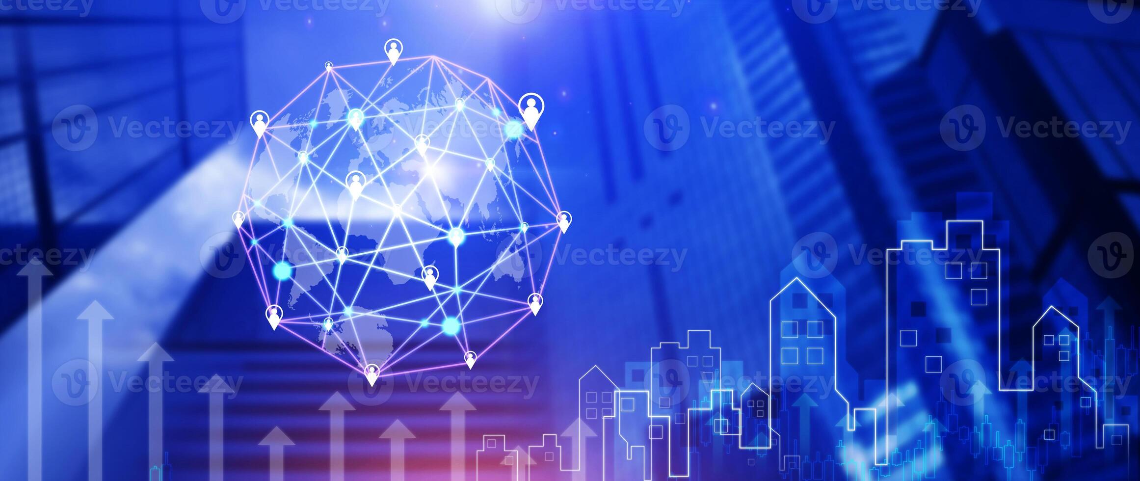 Global infrastructure network working with client base online and customer connection data exchange, Business strategy, communication, online marketing, Ecommerce marketing strategy. photo