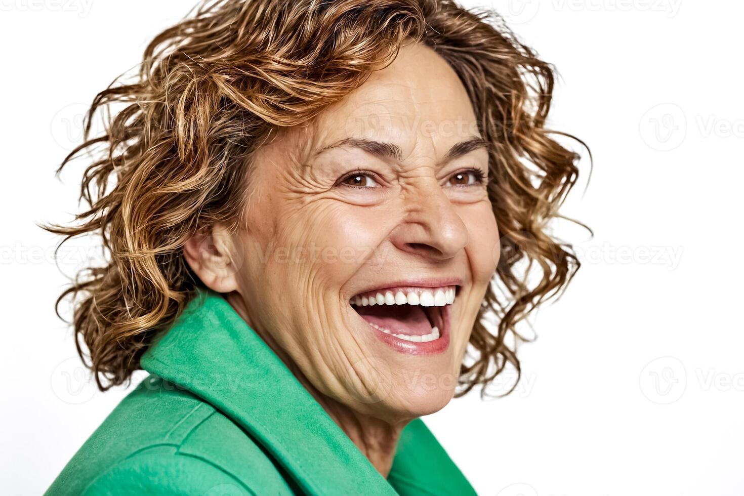 Portrait of a woman laughing with genuine happiness photo