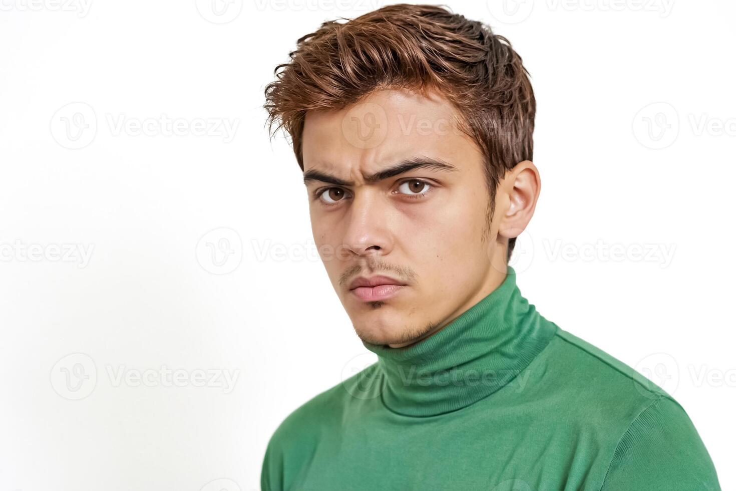 joven hombre con un grave expresión foto