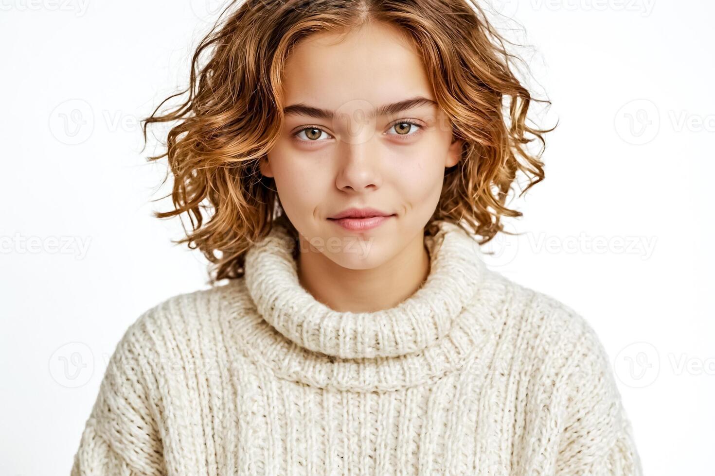 Portrait of a young woman with curly hair photo
