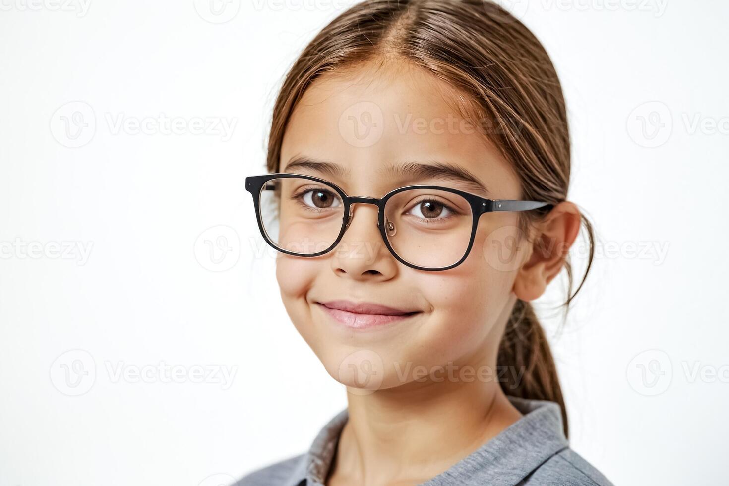 Portrait of a young girl with glasses smiling photo