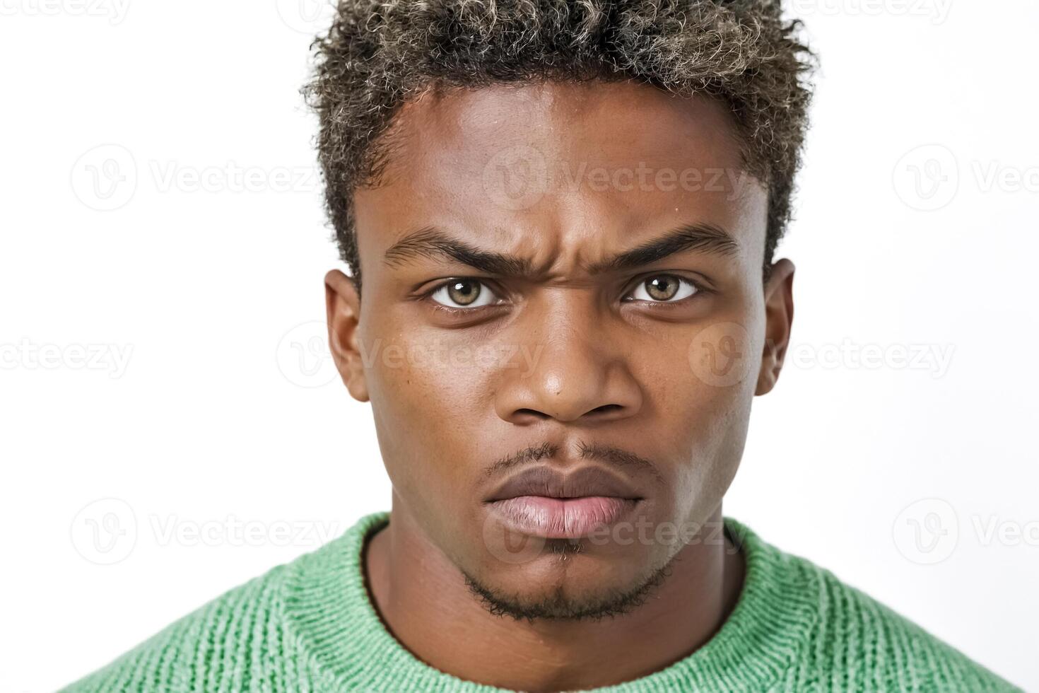 Close-up portrait of young man with serious expression photo