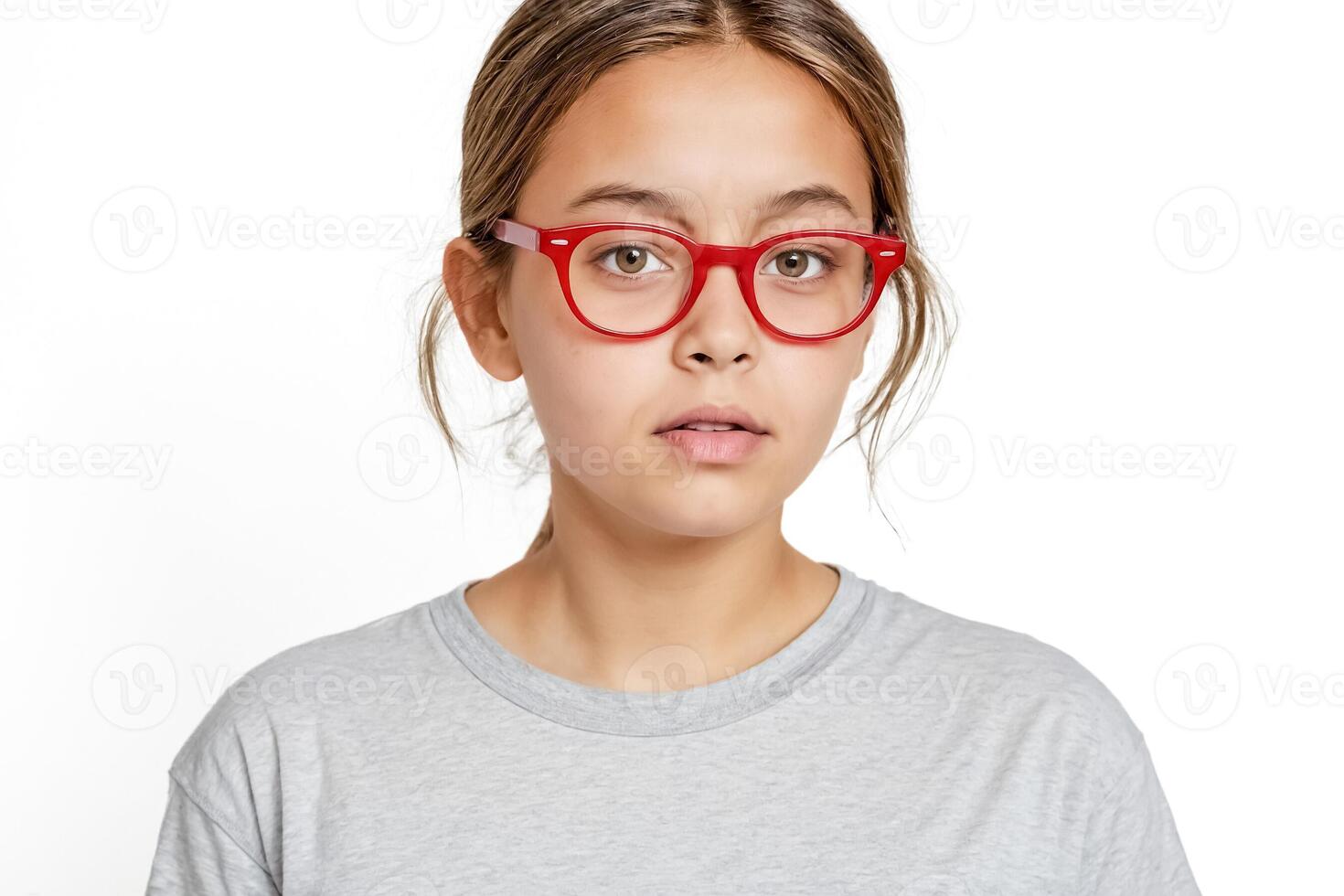 Portrait of a Young Girl Wearing Red Glasses photo
