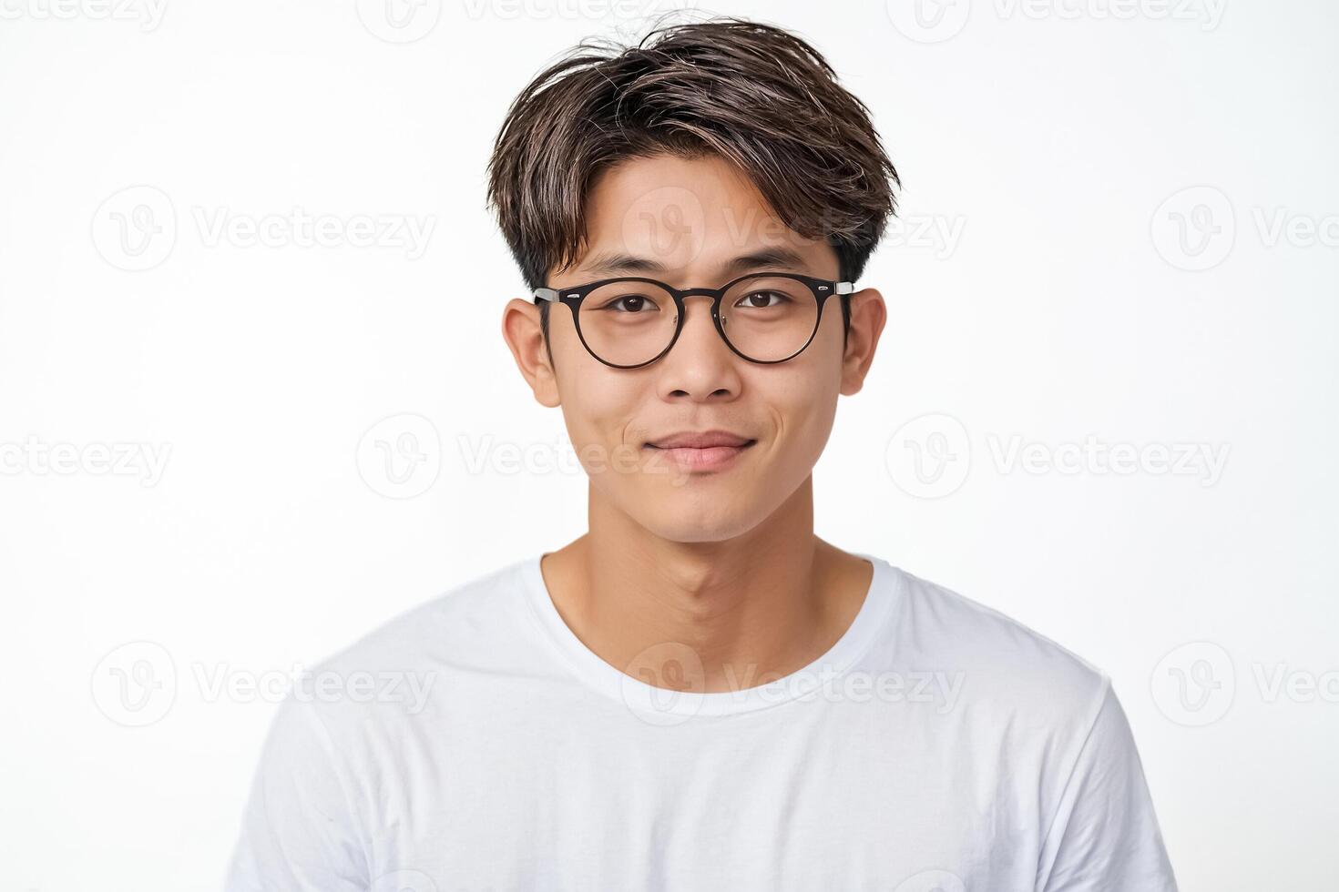 Portrait of a Young Man Wearing Glasses and Smiling photo