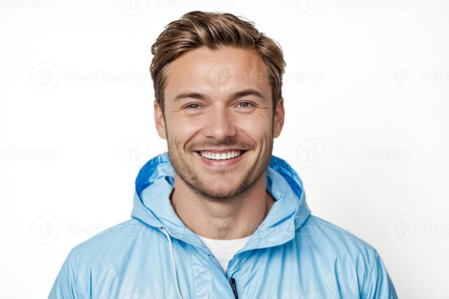 Smiling Man in Blue Hoodie photo