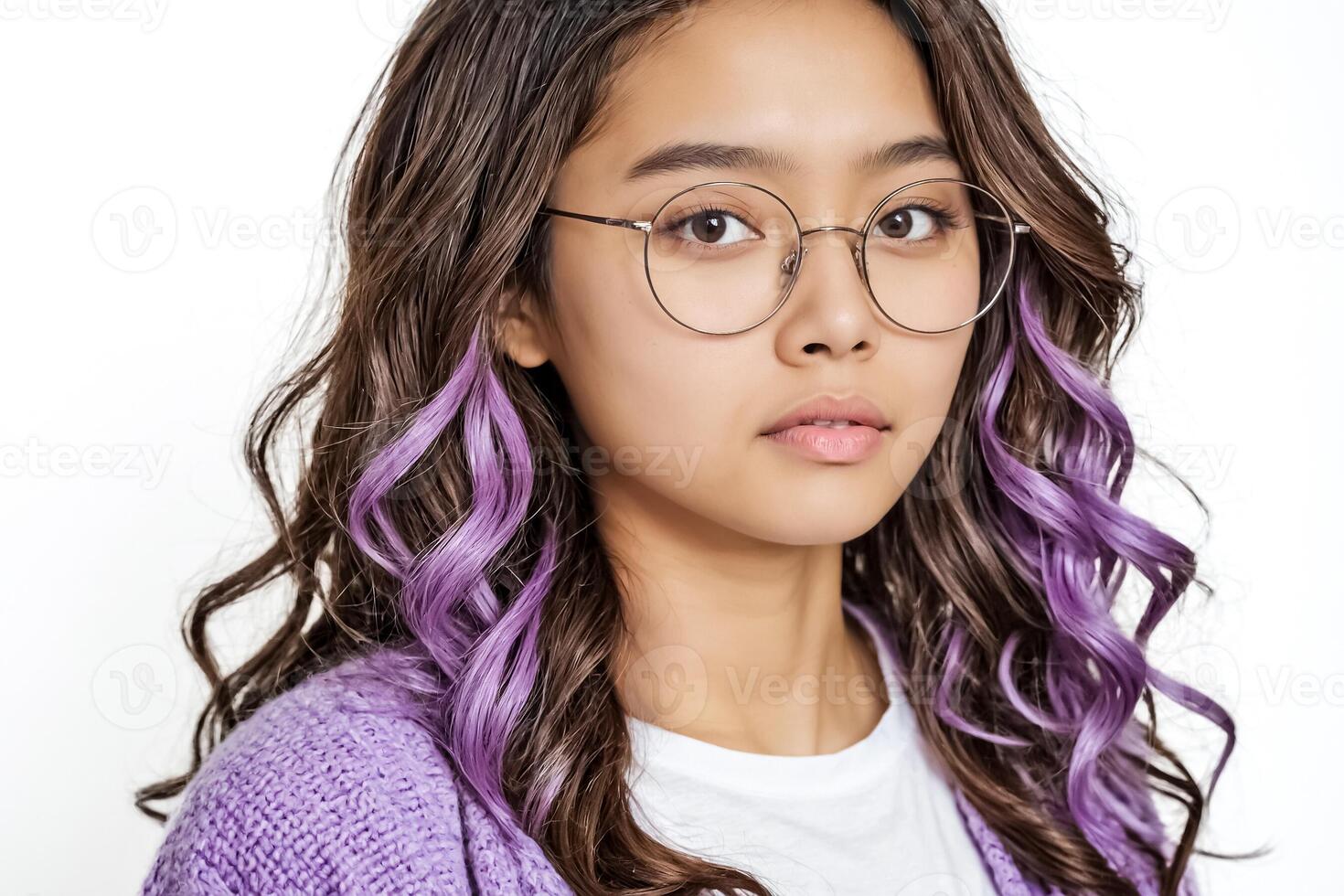 Portrait of a Young Woman with Purple Highlights in Her Hair photo