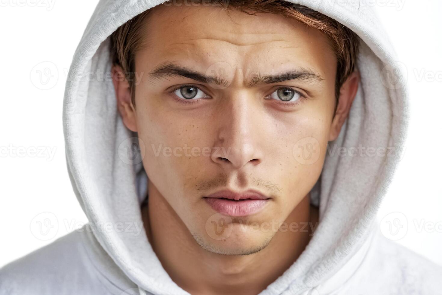 Closeup of a Young Man's Face, Wearing a Hoodie photo