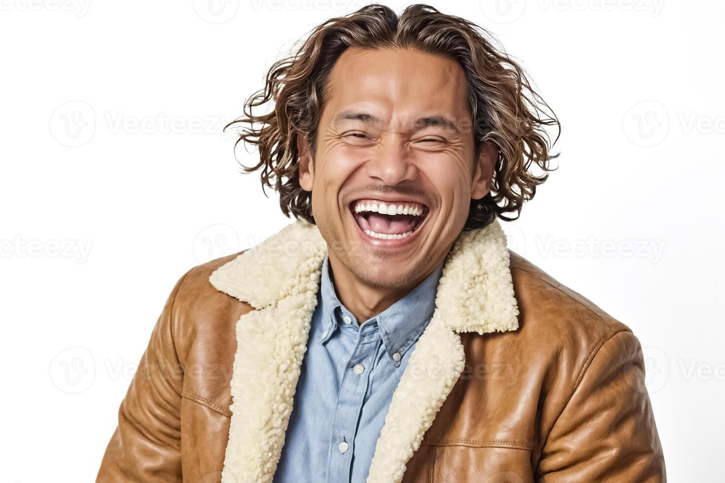Portrait of a Smiling Man Wearing a Brown Leather Jacket photo