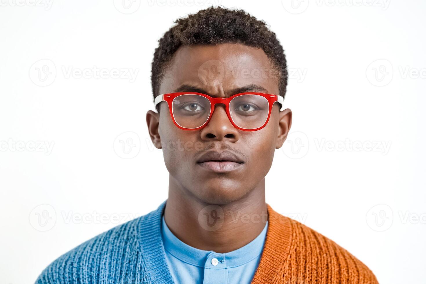 Serious Young Man in Red Glasses photo