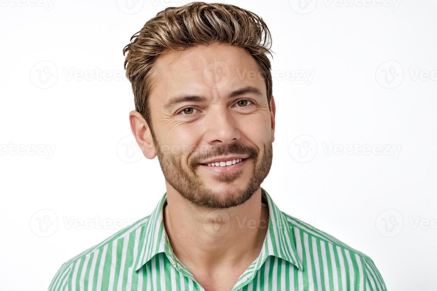 Portrait of a Smiling Man in a Green Striped Shirt photo