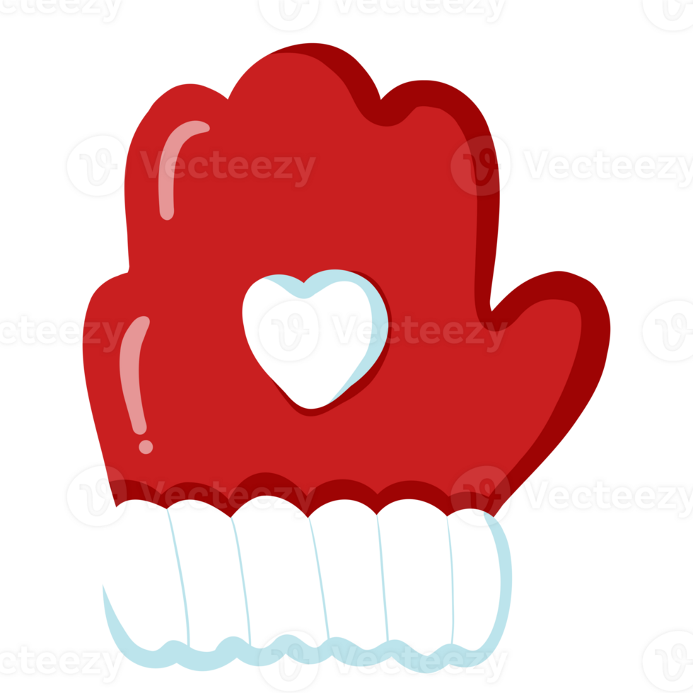 Red neck gloves with white heart shape winter or Christmas decoration png