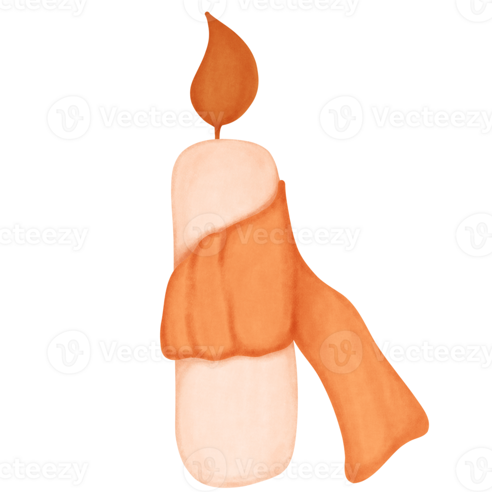 Illustration of a candle wrapped in cloth as a Halloween decoration. Hand drawn watercolor style. png