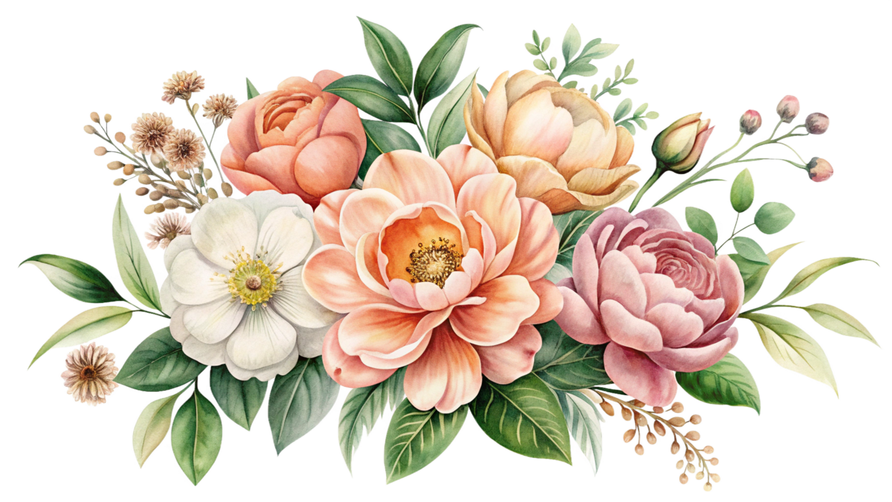 Watercolor floral arrangement isolated on transparent background png