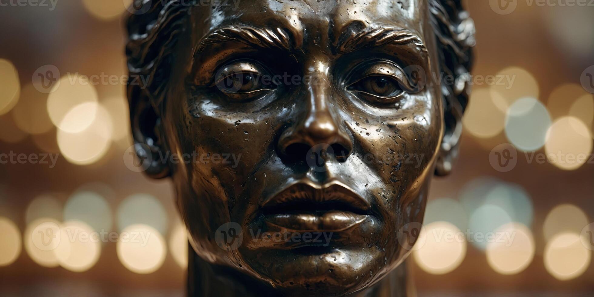 face of a bronze sculpture expression emotion. photo