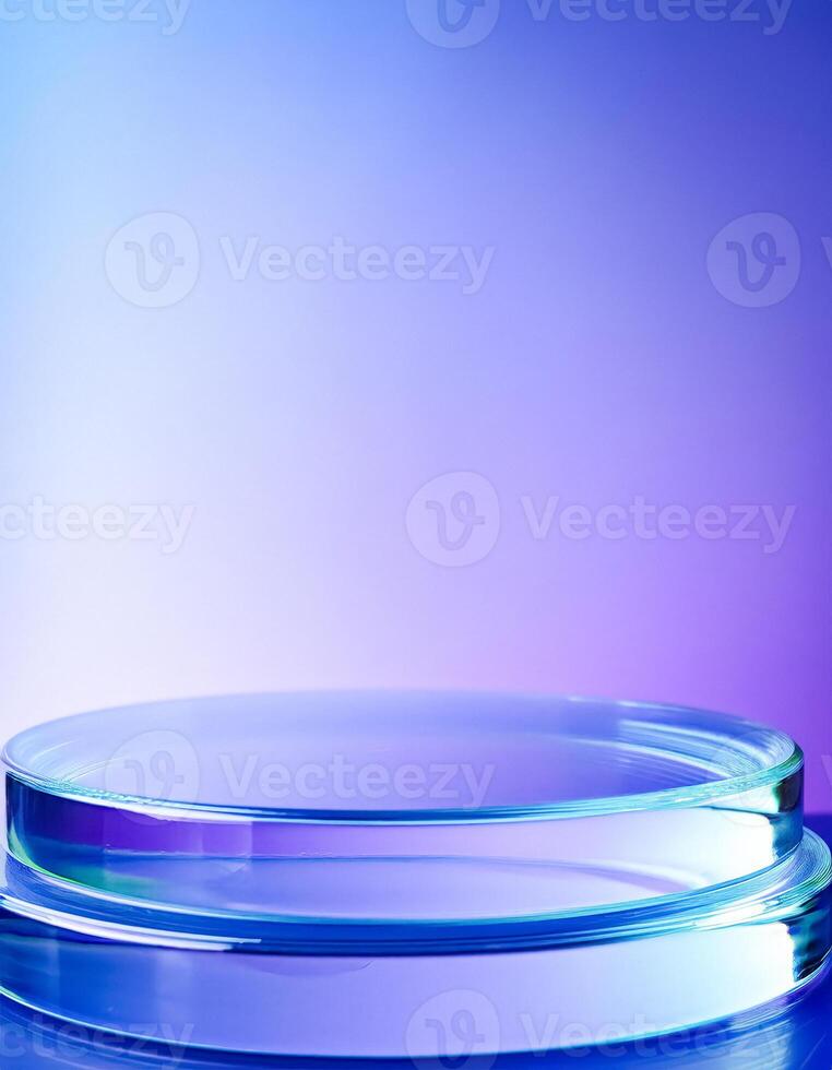 Glass Podium on Abstract Blue Background photo
