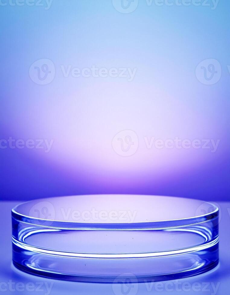 Glass pedestal on a purple gradient background photo