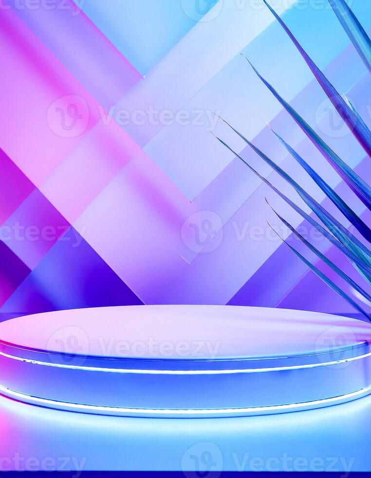 Abstract Geometric Background with Neon Lights and Podium photo
