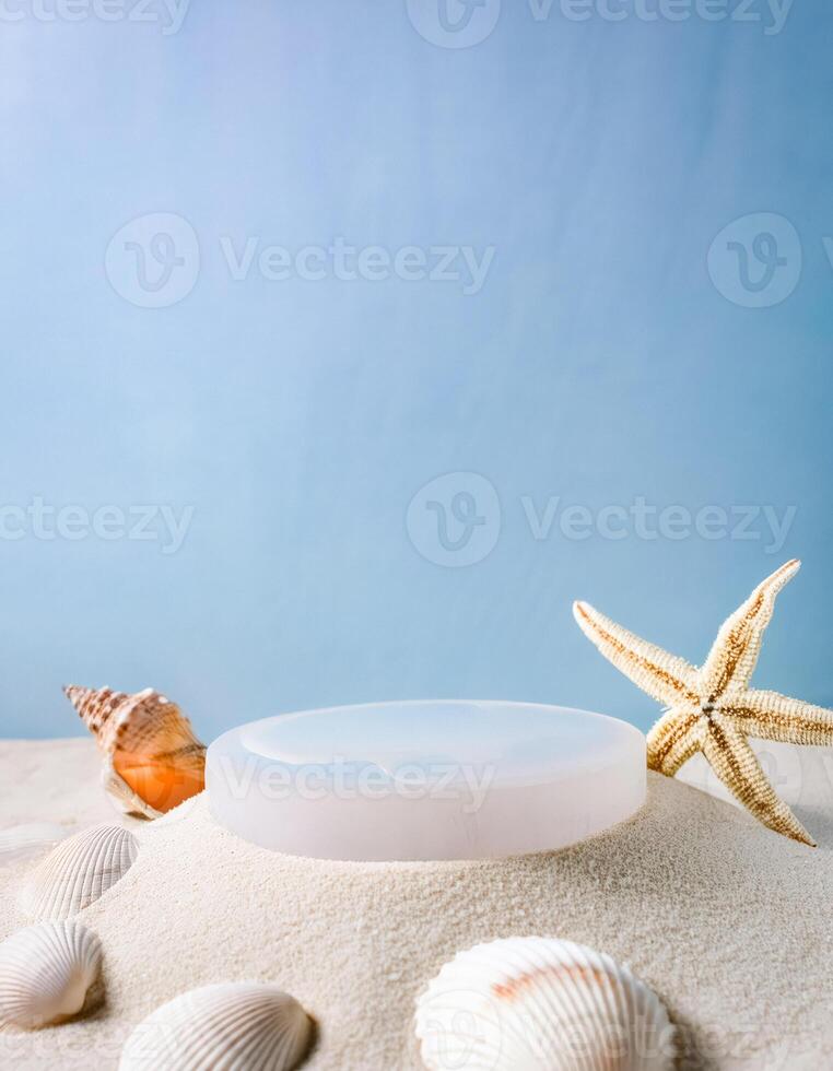 Seashell and Starfish on a White Sand Beach photo