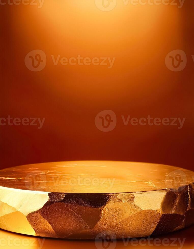Abstract gold podium on orange background photo