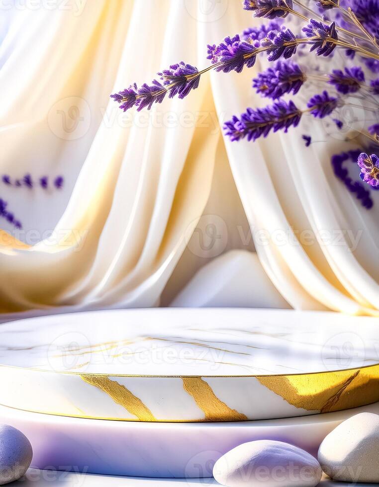 Minimalist Product Display with Lavender and Marble photo