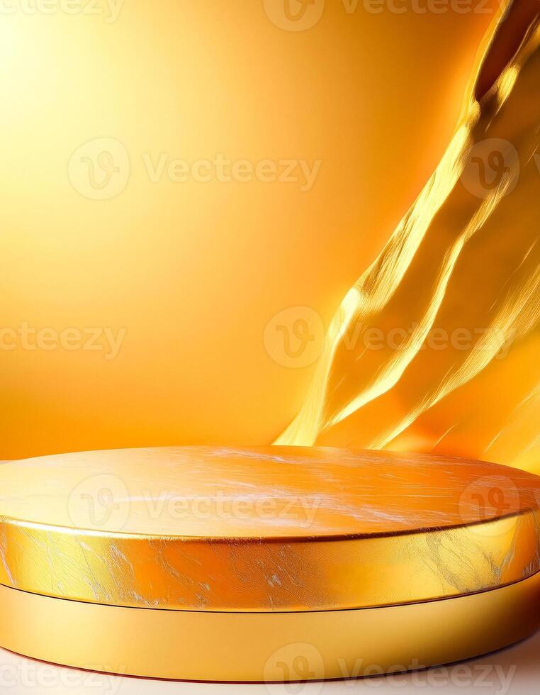 Golden Product Display Background with Abstract Fabric photo