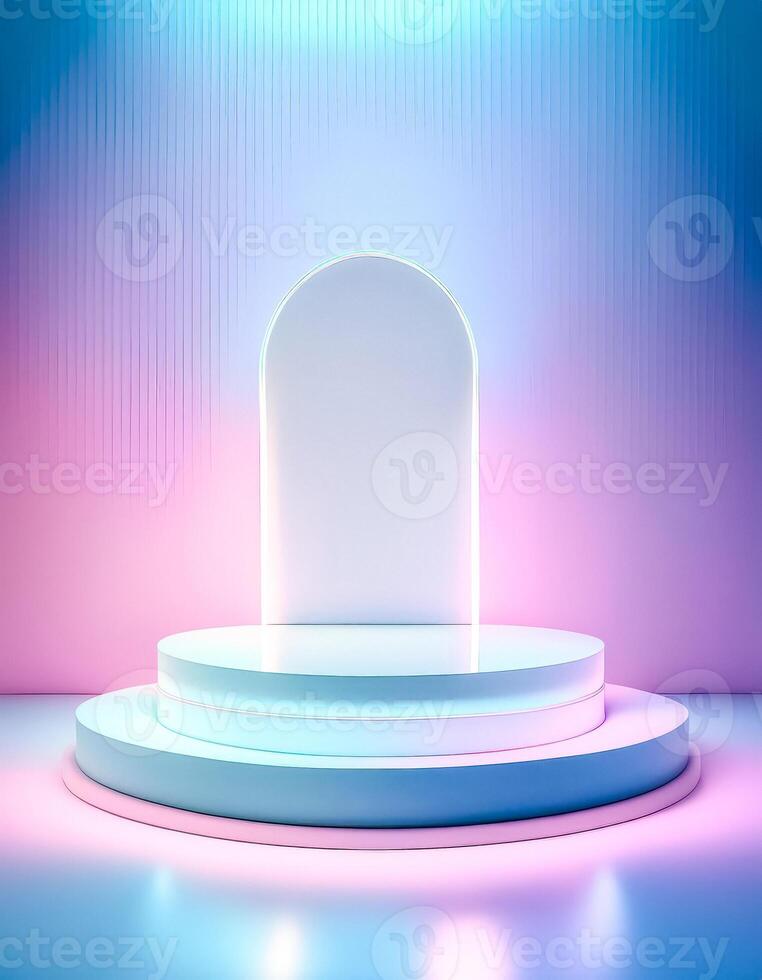 Abstract 3D Neon Background with a Platform for Product Placement photo