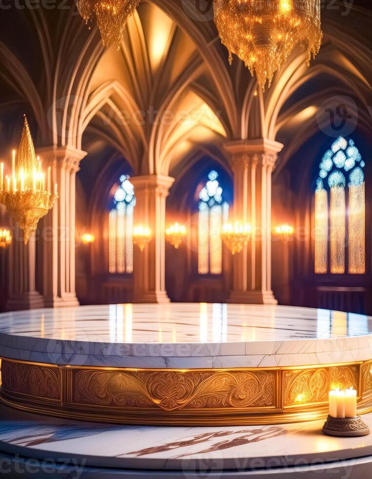 Golden Cathedral with Marble Pedestal and Candles photo