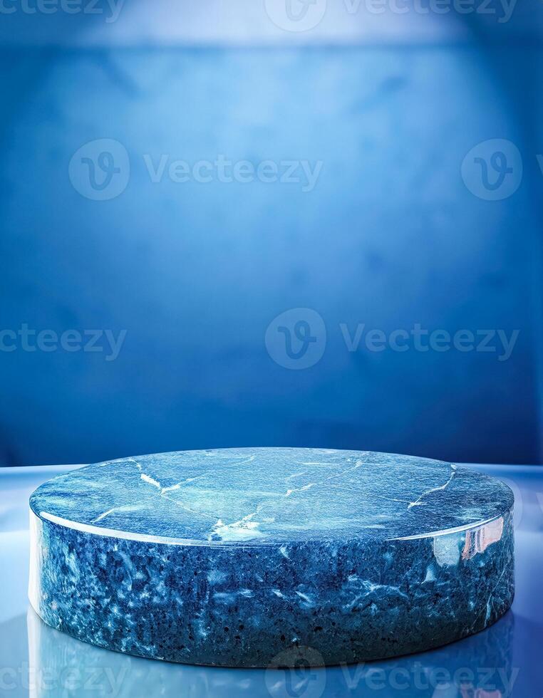 Blue Marble Pedestal on Blue Background photo