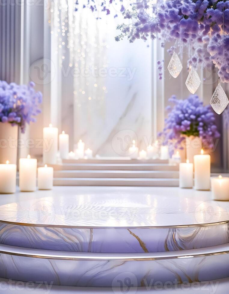 Marble Pedestal with Candles and Flowers photo